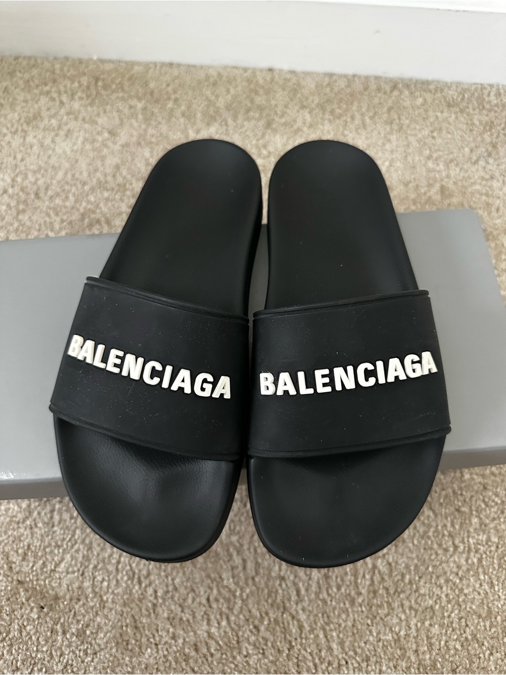 Balenciaga Authentic Black Slide Sandals with White Logo - Picture 9 of 9